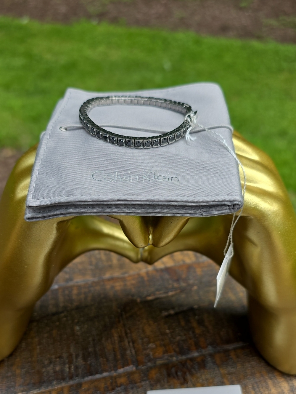 Calvin Klein Silver Black Crystal Tennis Bracelet XS